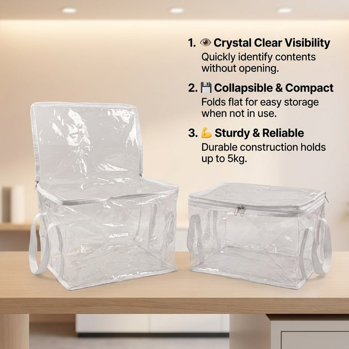 2-Pack Large Clear PVC Office Storage Bags with Reinforced Handles - Cream White