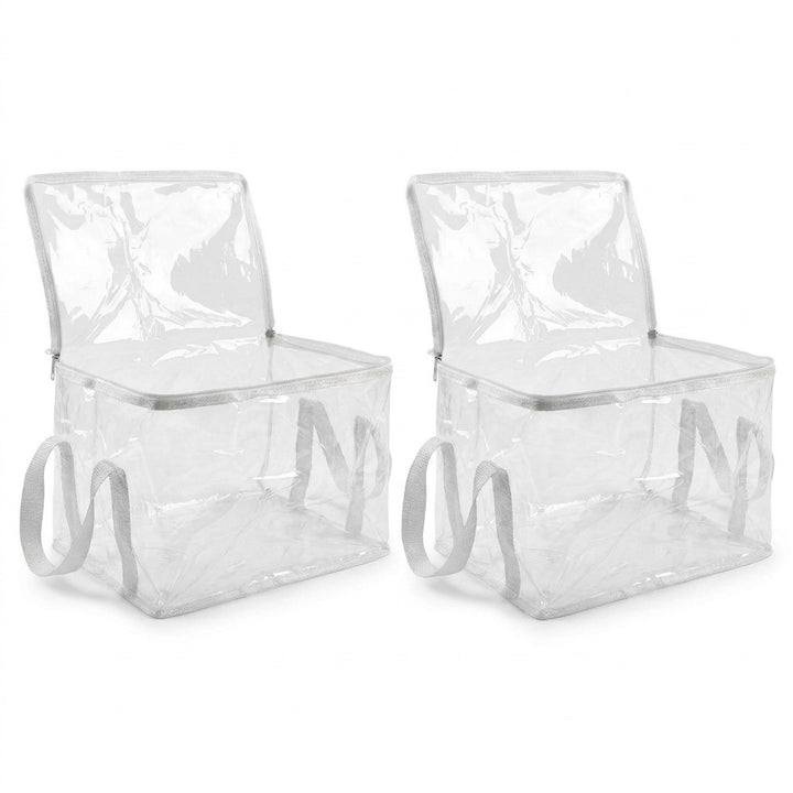 2-Pack Large Clear PVC Office Storage Bags with Reinforced Handles - Cream White
