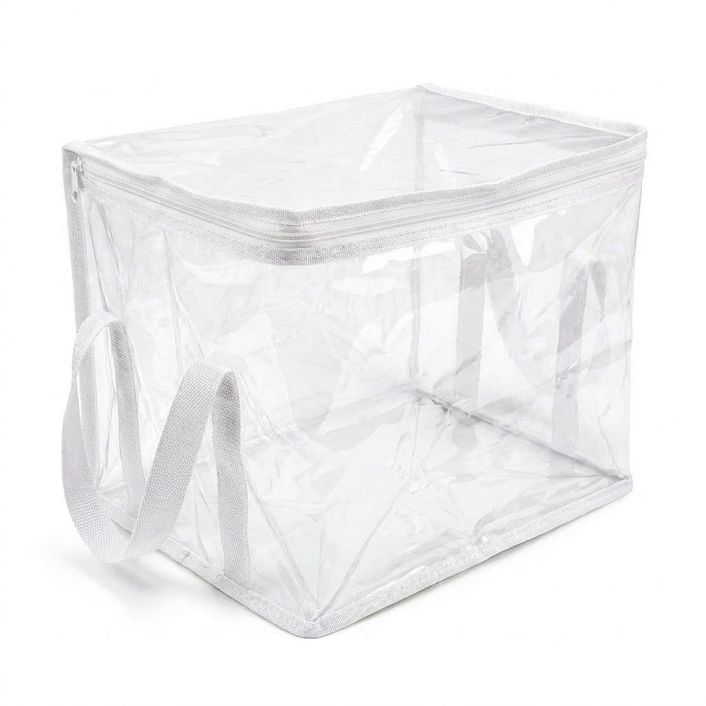 2-Pack Large Clear PVC Office Storage Bags with Reinforced Handles - Cream White