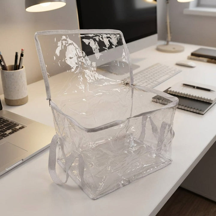 2-Pack Large Clear PVC Office Storage Bags with Reinforced Handles - Cream White
