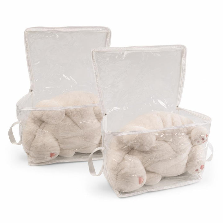 2-Pack Large Clear PVC Office Storage Bags with Reinforced Handles - Cream White