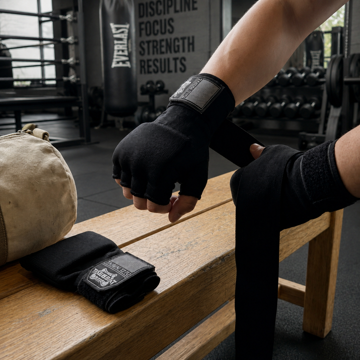 Half Finger Gel Boxing Hand Wraps Inner Gloves for MMA & Muay Thai - Black