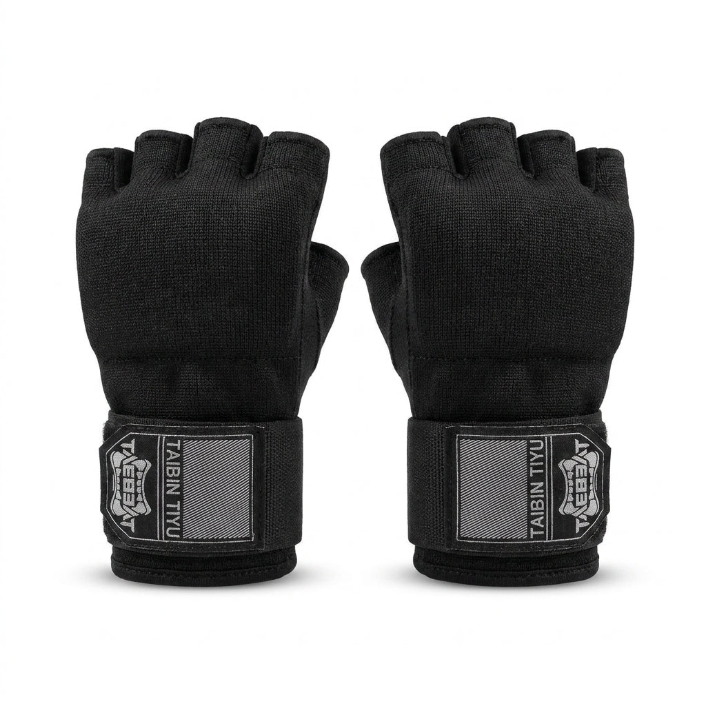 Half Finger Gel Boxing Hand Wraps Inner Gloves for MMA & Muay Thai - Black
