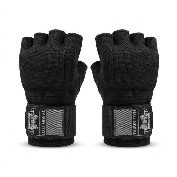 Half Finger Gel Boxing Hand Wraps Inner Gloves for MMA & Muay Thai - Black
