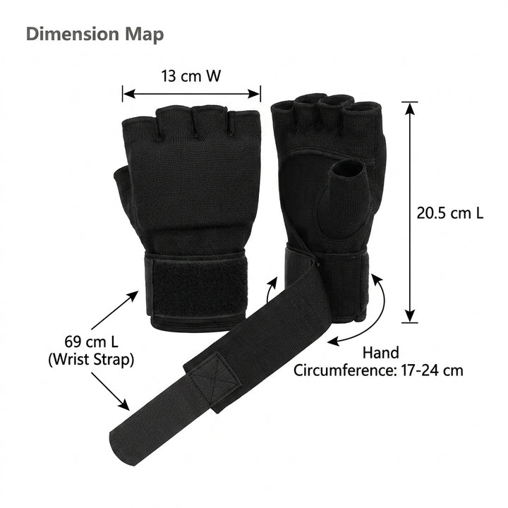 Half Finger Gel Boxing Hand Wraps Inner Gloves for MMA & Muay Thai - Black