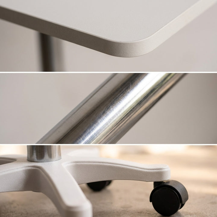 White Bedside Height Adjustable Table with Wheels - Mobile Overbed Desk