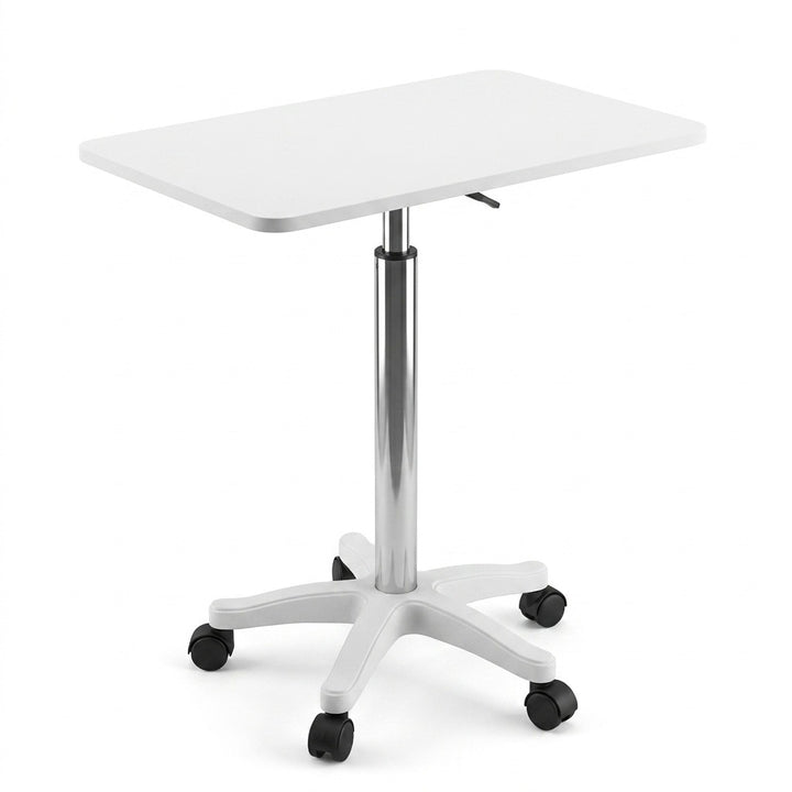 White Bedside Height Adjustable Table with Wheels - Mobile Overbed Desk