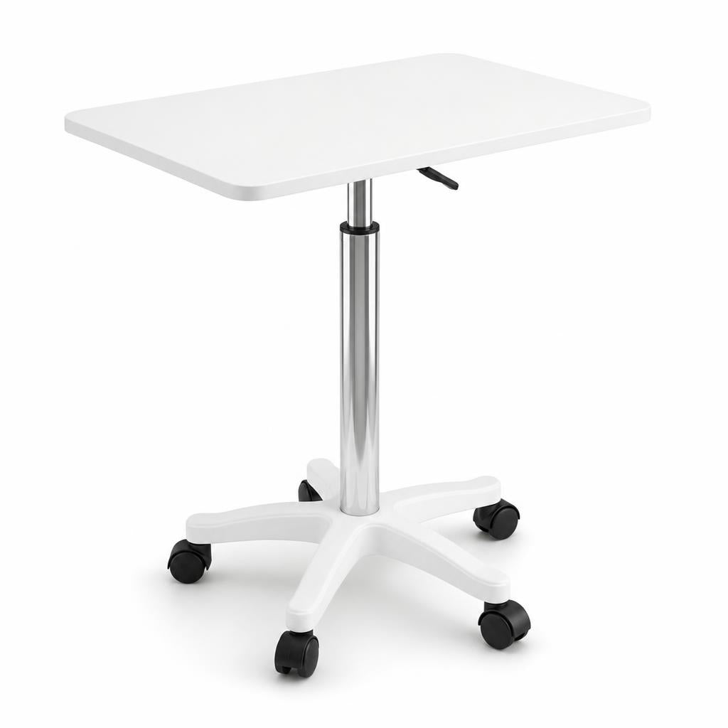 White Bedside Height Adjustable Table with Wheels - Mobile Overbed Desk