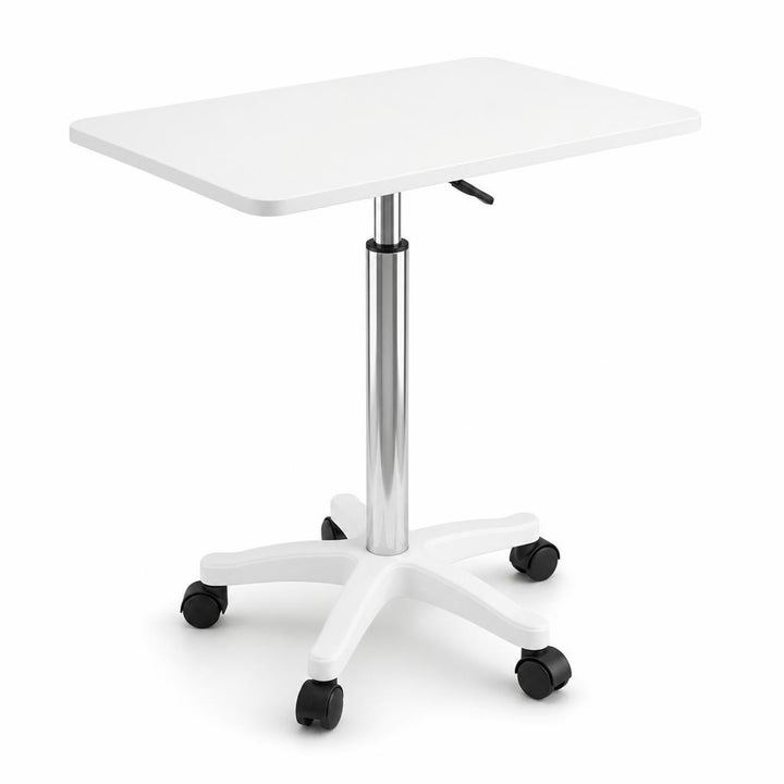 White Bedside Height Adjustable Table with Wheels - Mobile Overbed Desk