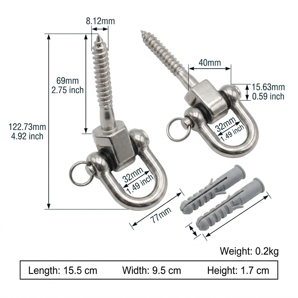 2-Pack Heavy Duty 304 Stainless Steel D-Type Swing & Sandbag Hanging Hooks