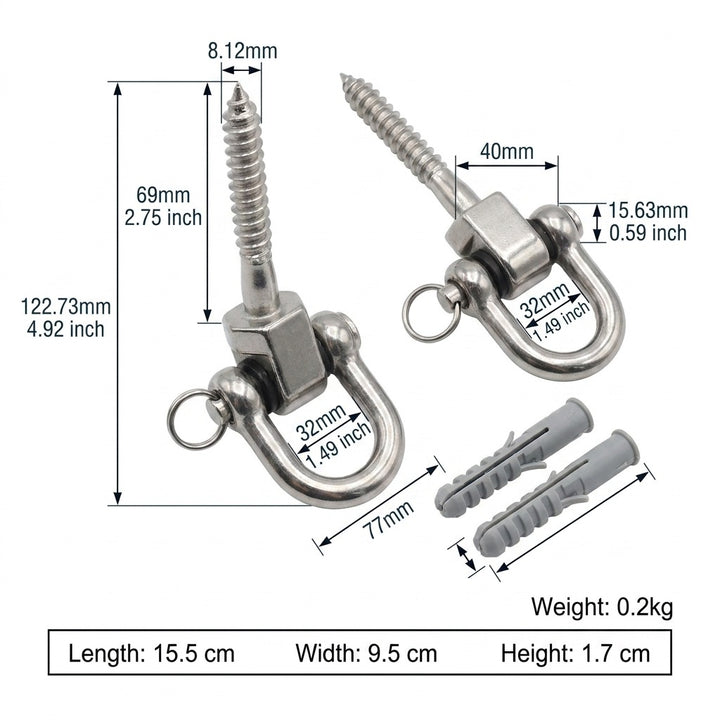 2-Pack Heavy Duty 304 Stainless Steel D-Type Swing & Sandbag Hanging Hooks