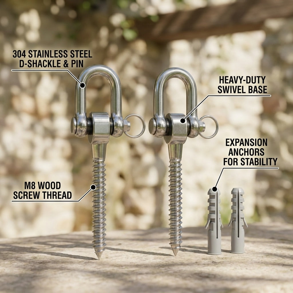 2-Pack Heavy Duty 304 Stainless Steel D-Type Swing & Sandbag Hanging Hooks