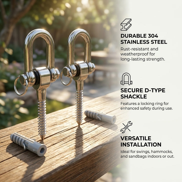 2-Pack Heavy Duty 304 Stainless Steel D-Type Swing & Sandbag Hanging Hooks