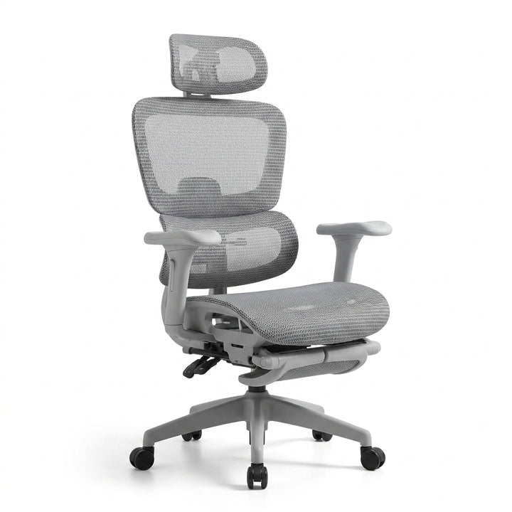 Ergonomic Mesh Office Chair with Footrest - Gray Hollow Back Design