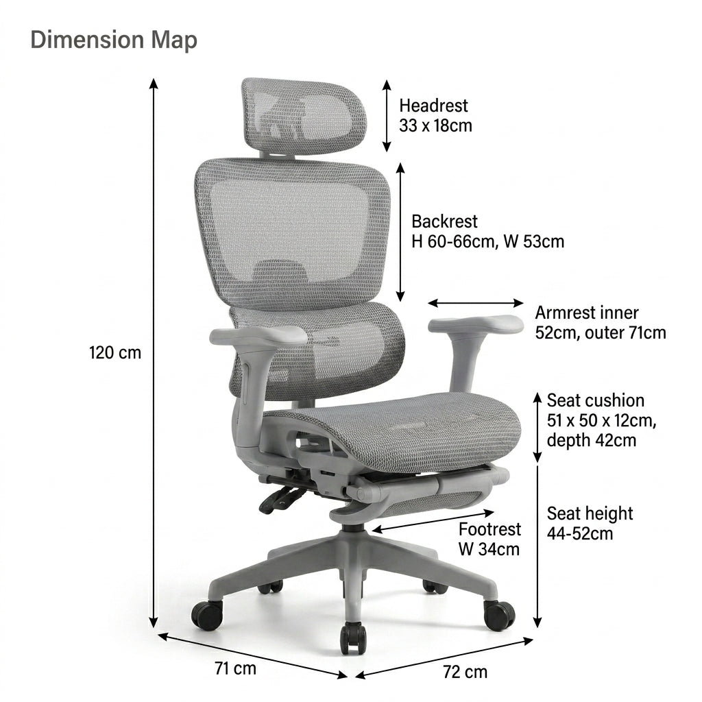 Ergonomic Mesh Office Chair with Footrest - Gray Hollow Back Design