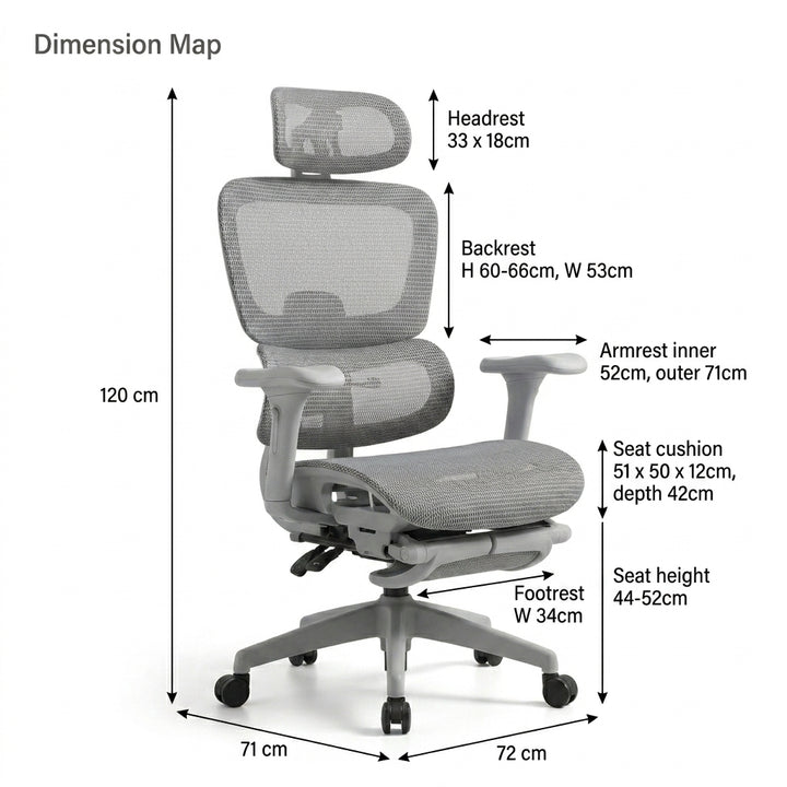 Ergonomic Mesh Office Chair with Footrest - Gray Hollow Back Design