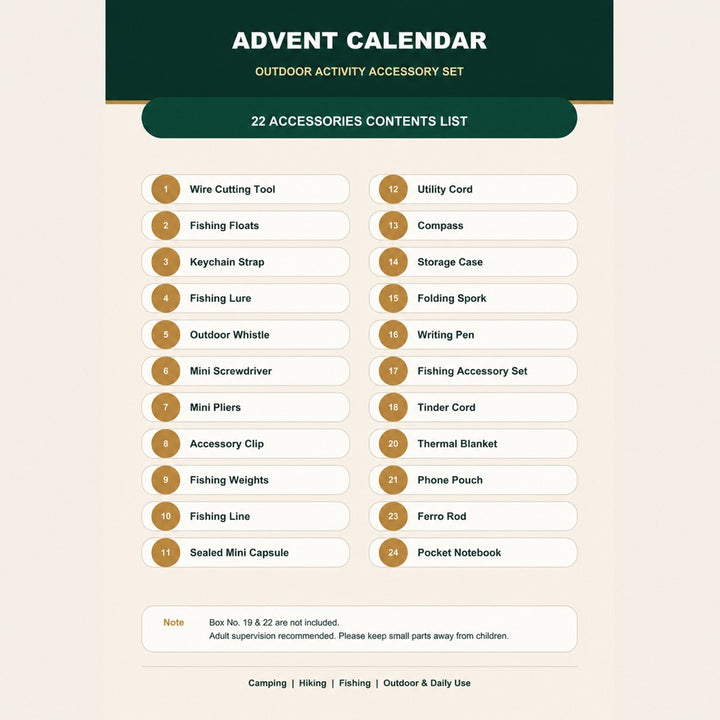 Outdoor Activity Accessory Advent Calendar - 22 Accessories M3