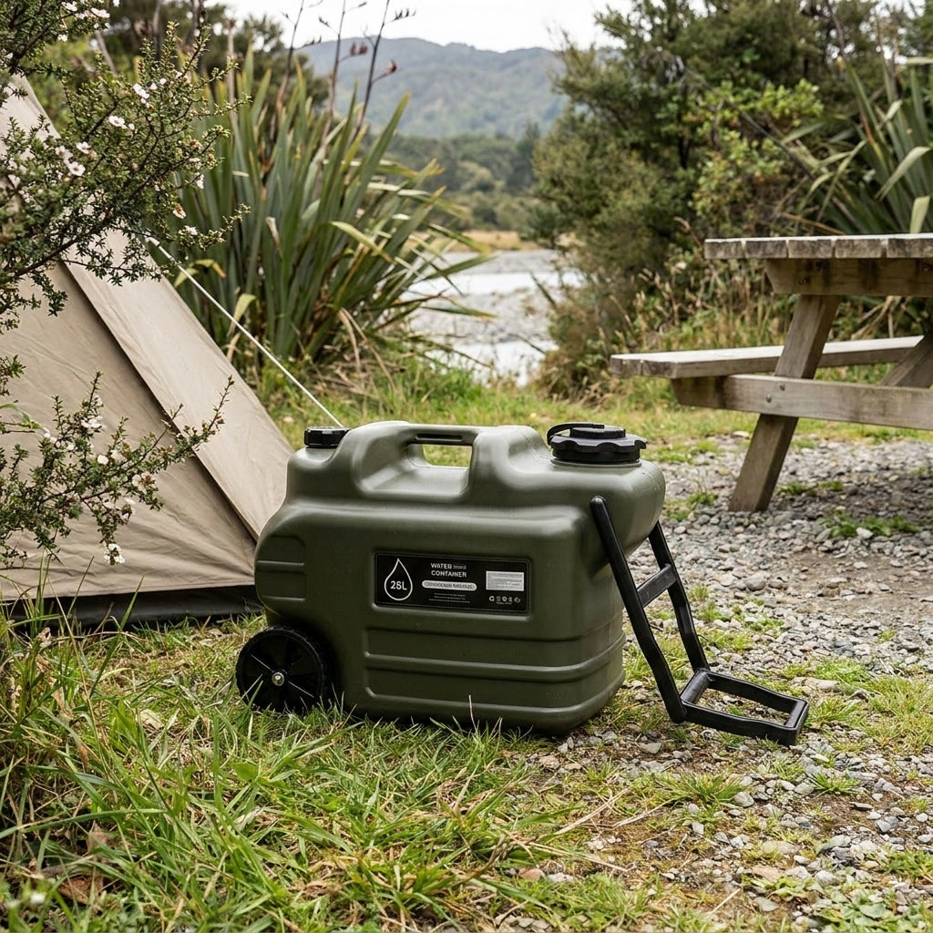 Portable Wheeled Water Jug with Folding Handle for Camping & Hiking - Green