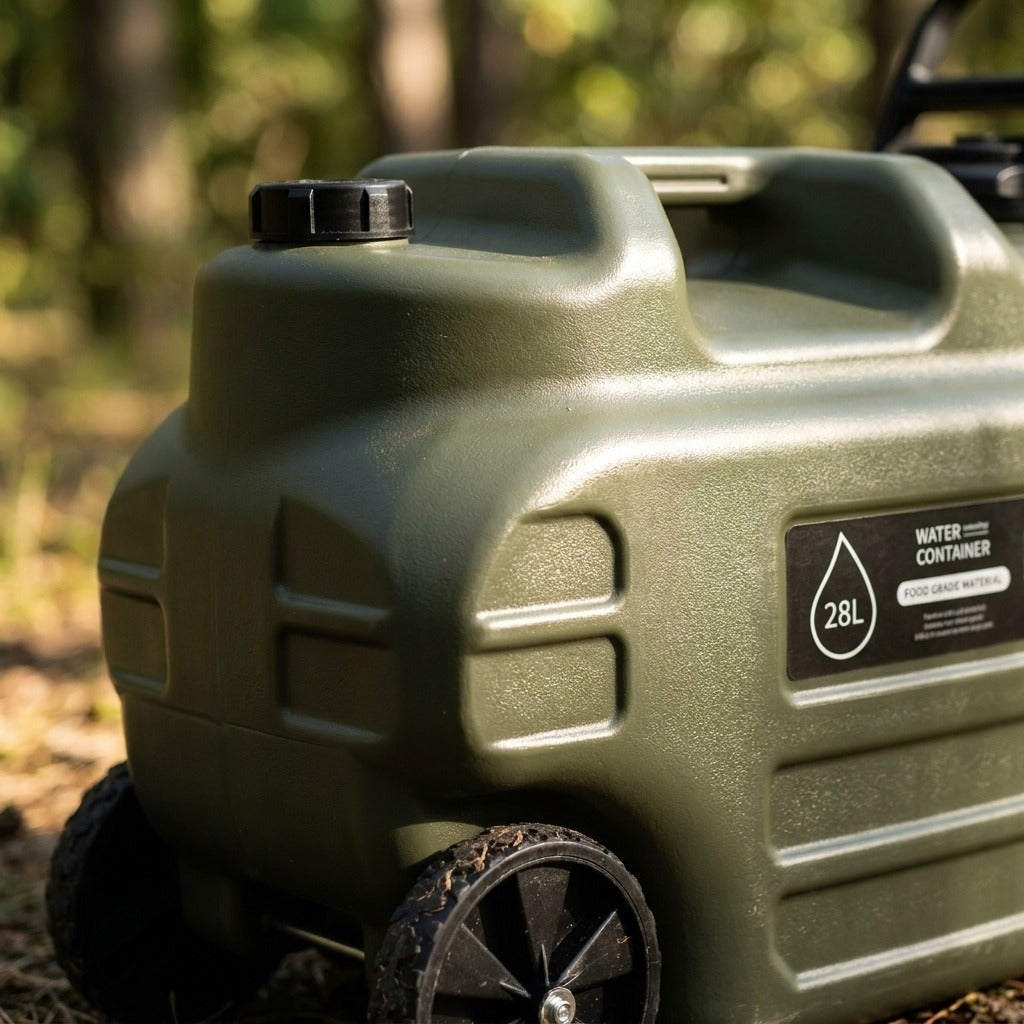 Portable Wheeled Water Jug with Folding Handle for Camping & Hiking - Green
