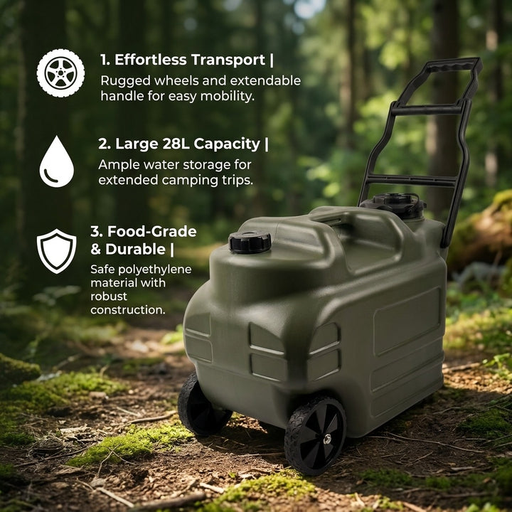 Portable Wheeled Water Jug with Folding Handle for Camping & Hiking - Green