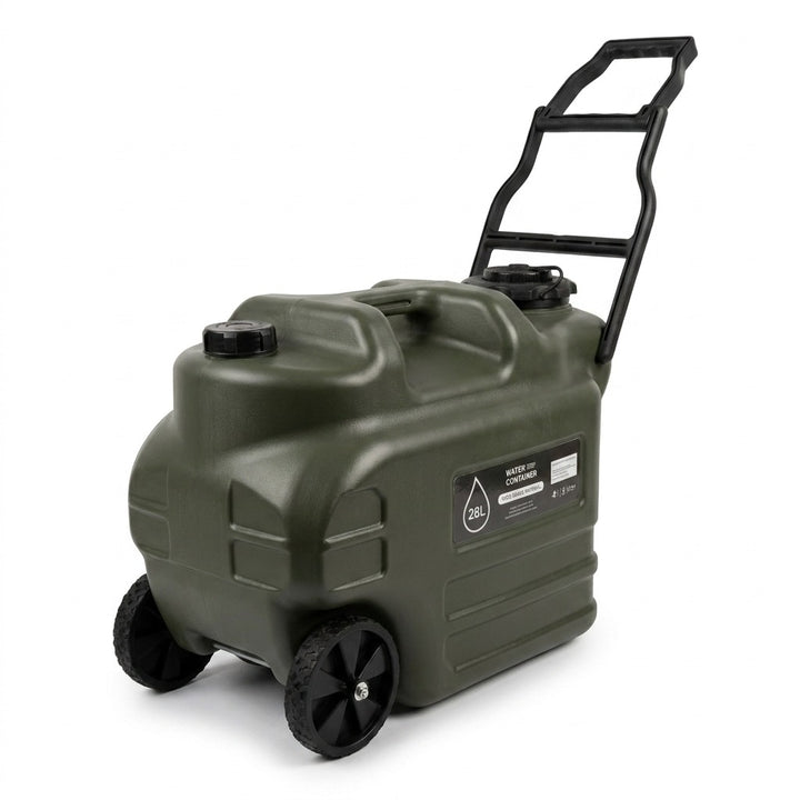 Portable Wheeled Water Jug with Folding Handle for Camping & Hiking - Green