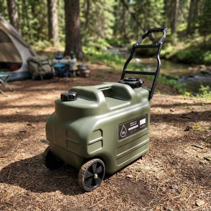 Portable Wheeled Water Jug with Folding Handle for Camping & Hiking - Green