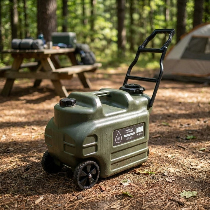 Portable Wheeled Water Jug with Folding Handle for Camping & Hiking - Green