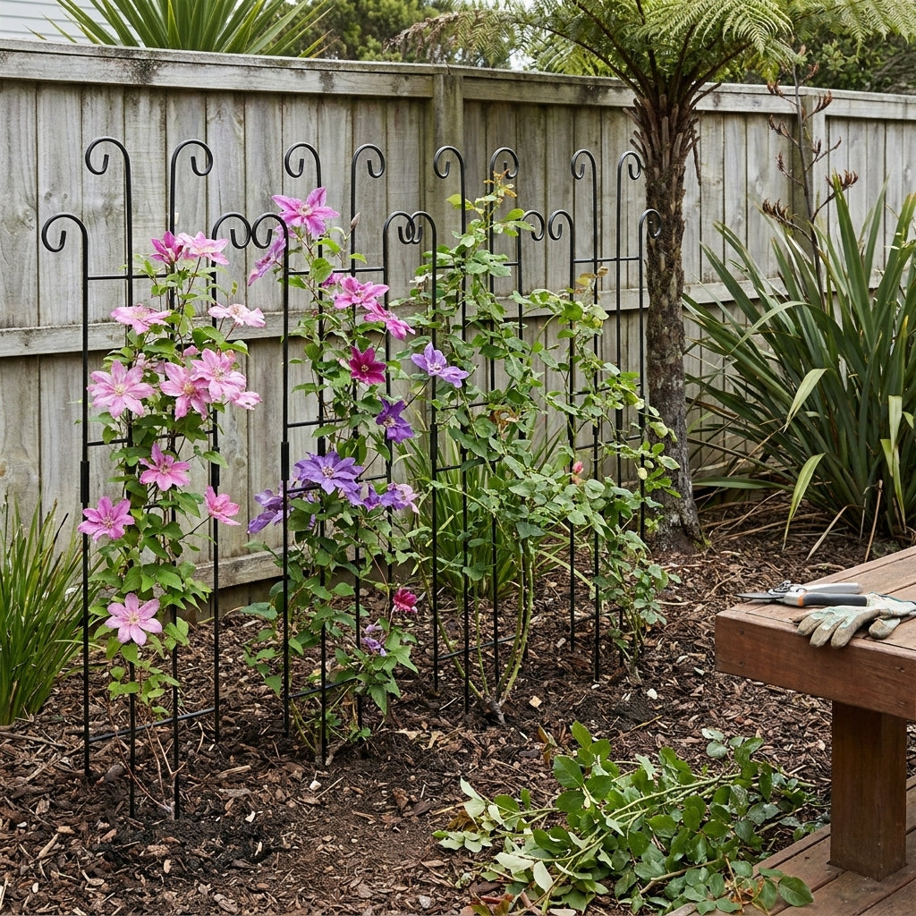4 Pcs Metal Garden Trellis for Climbing Plants - Black Iron Flower Support