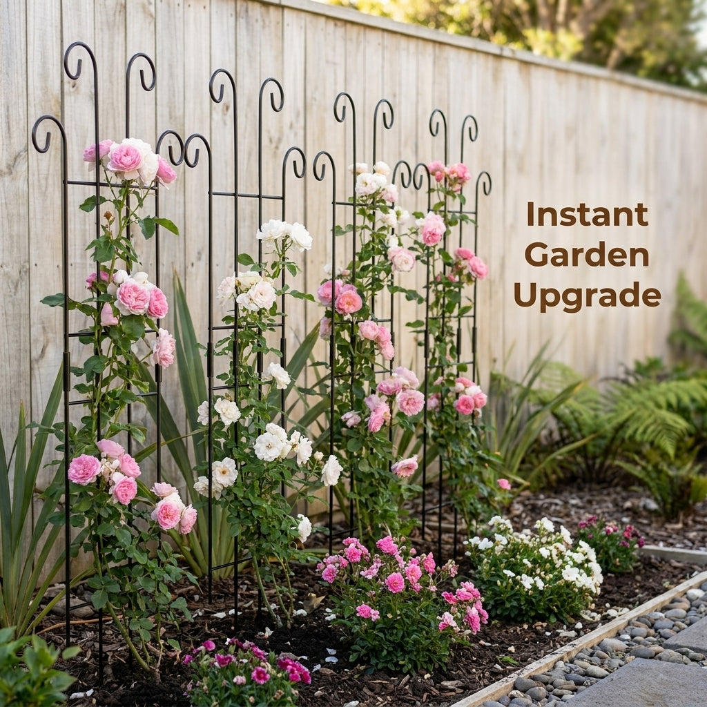 4 Pcs Metal Garden Trellis for Climbing Plants - Black Iron Flower Support