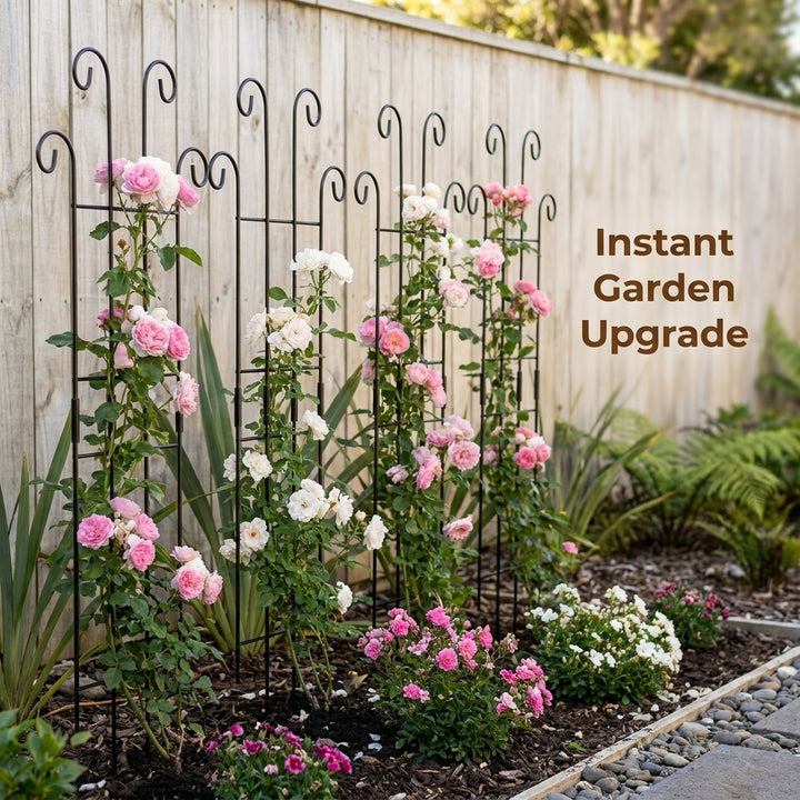 4 Pcs Metal Garden Trellis for Climbing Plants - Black Iron Flower Support