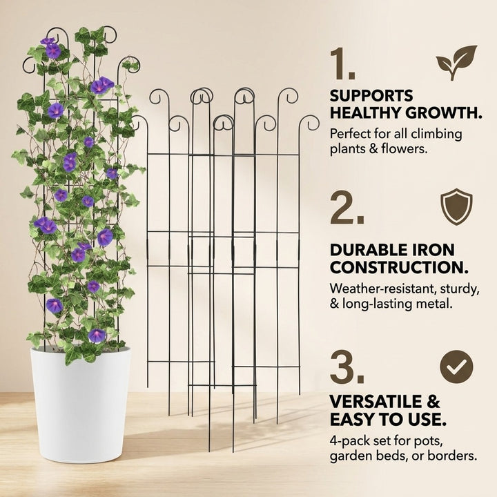 4 Pcs Metal Garden Trellis for Climbing Plants - Black Iron Flower Support