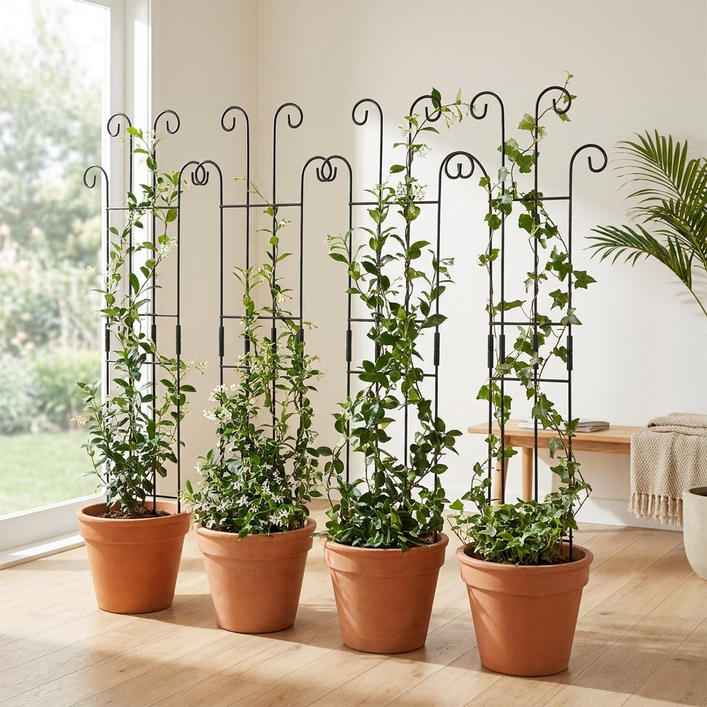 4 Pcs Metal Garden Trellis for Climbing Plants - Black Iron Flower Support