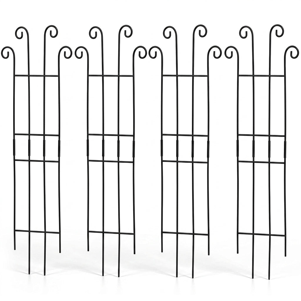 4 Pcs Metal Garden Trellis for Climbing Plants - Black Iron Flower Support