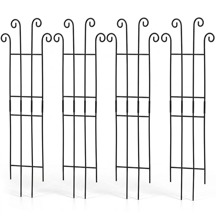4 Pcs Metal Garden Trellis for Climbing Plants - Black Iron Flower Support