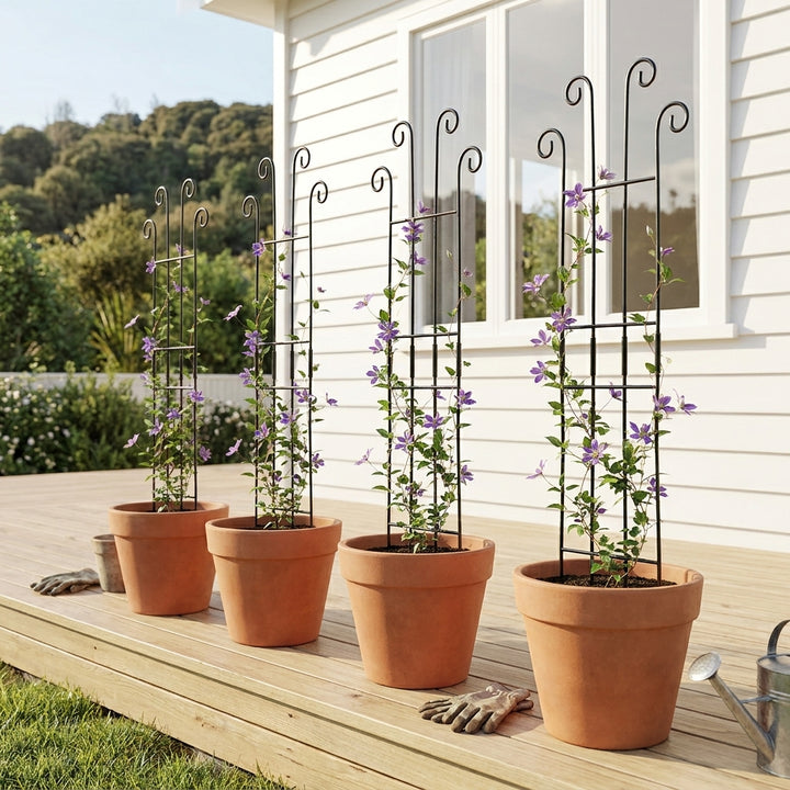 4 Pcs Metal Garden Trellis for Climbing Plants - Black Iron Flower Support