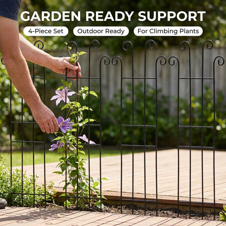 4 Pcs Metal Garden Trellis for Climbing Plants - Black Iron Flower Support