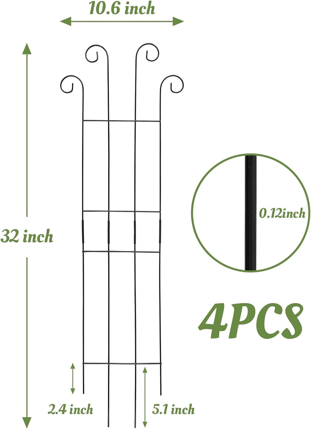 4 Pcs Metal Garden Trellis for Climbing Plants - Black Iron Flower Support
