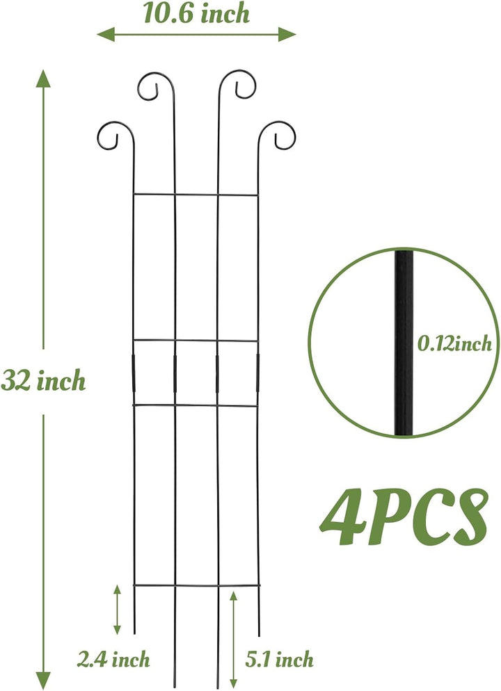 4 Pcs Metal Garden Trellis for Climbing Plants - Black Iron Flower Support