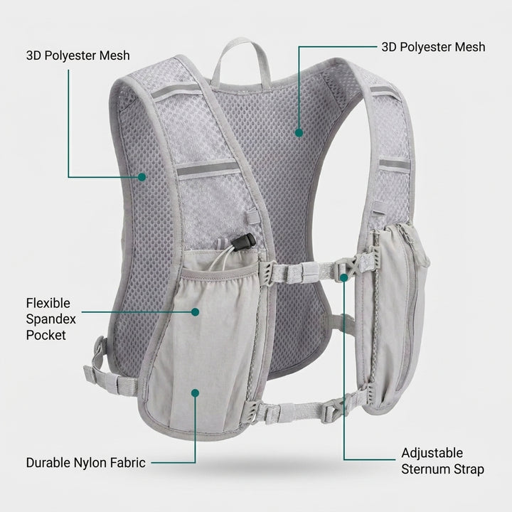 Running Hydration Vest Backpack for Trail Running and Marathons - Light Gray