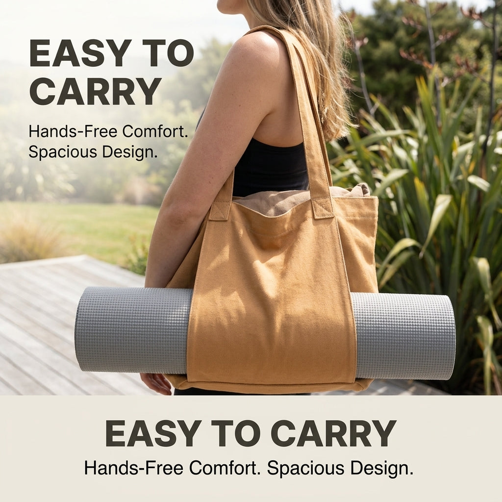 Canvas Yoga Mat Storage Bag - Large Tote with Inner Pocket - Apricot