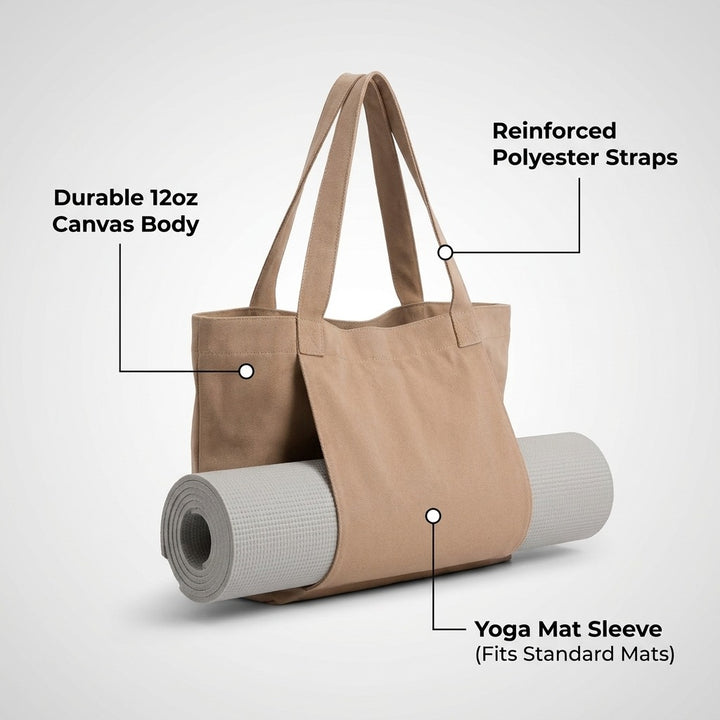 Canvas Yoga Mat Storage Bag - Large Tote with Inner Pocket - Apricot