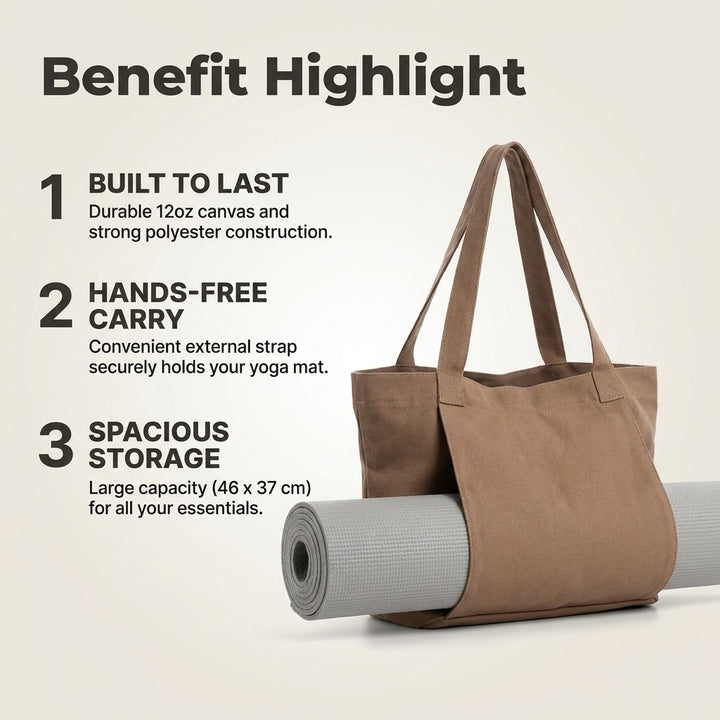 Canvas Yoga Mat Storage Bag - Large Tote with Inner Pocket - Apricot