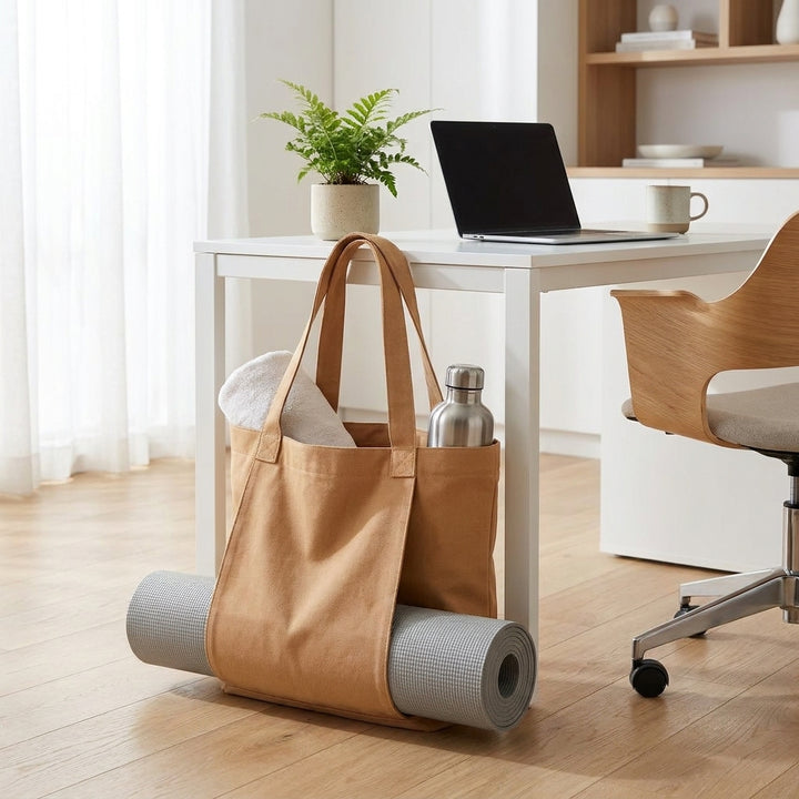 Canvas Yoga Mat Storage Bag - Large Tote with Inner Pocket - Apricot