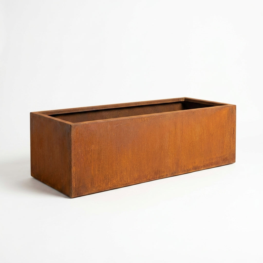 Rectangular Corten Steel Planter Box 100cm - Rusted Finish Garden Pot