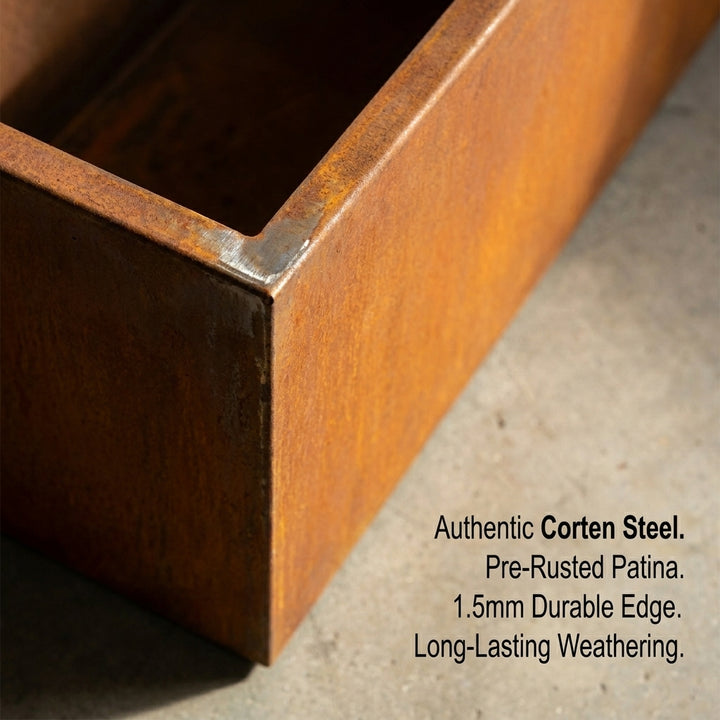 Rectangular Corten Steel Planter Box 100cm - Rusted Finish Garden Pot