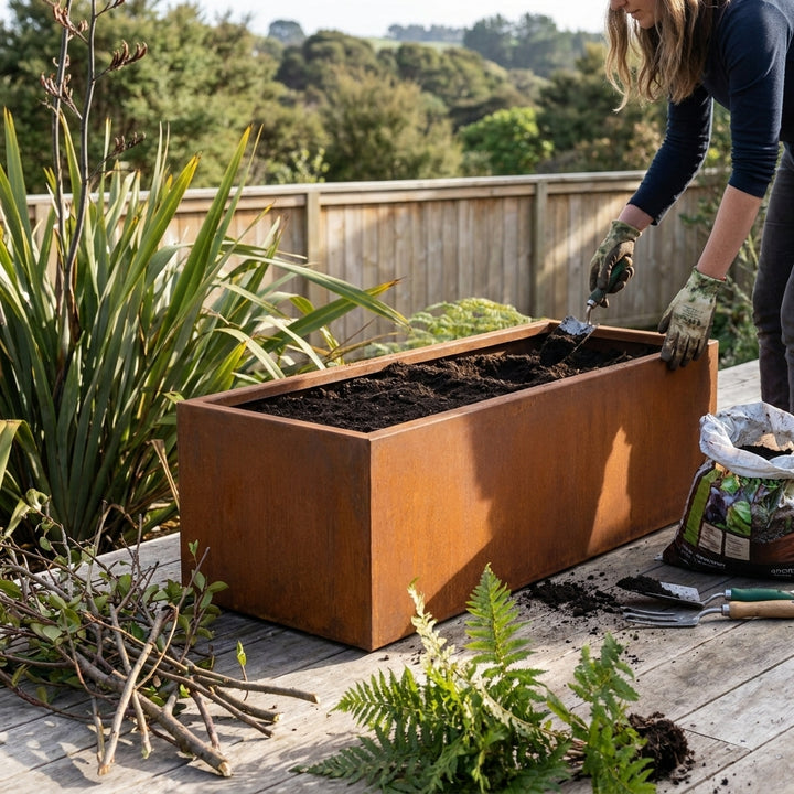 Rectangular Corten Steel Planter Box 100cm - Rusted Finish Garden Pot