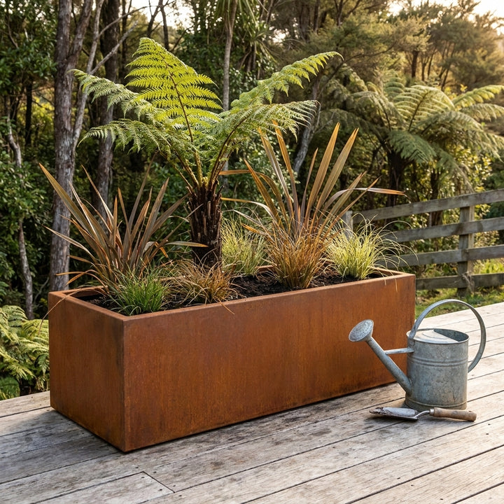 Rectangular Corten Steel Planter Box 100cm - Rusted Finish Garden Pot