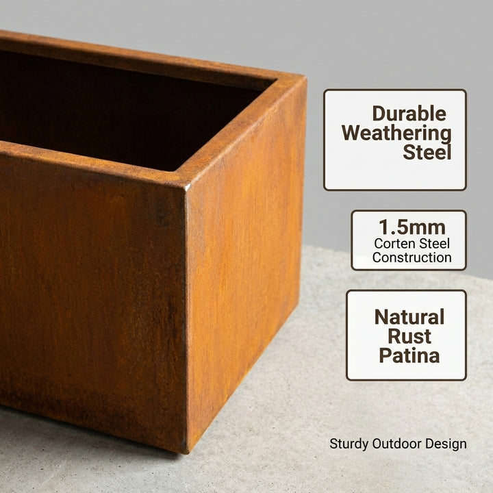 Rectangular Corten Steel Planter Box 100cm - Rusted Finish Garden Pot