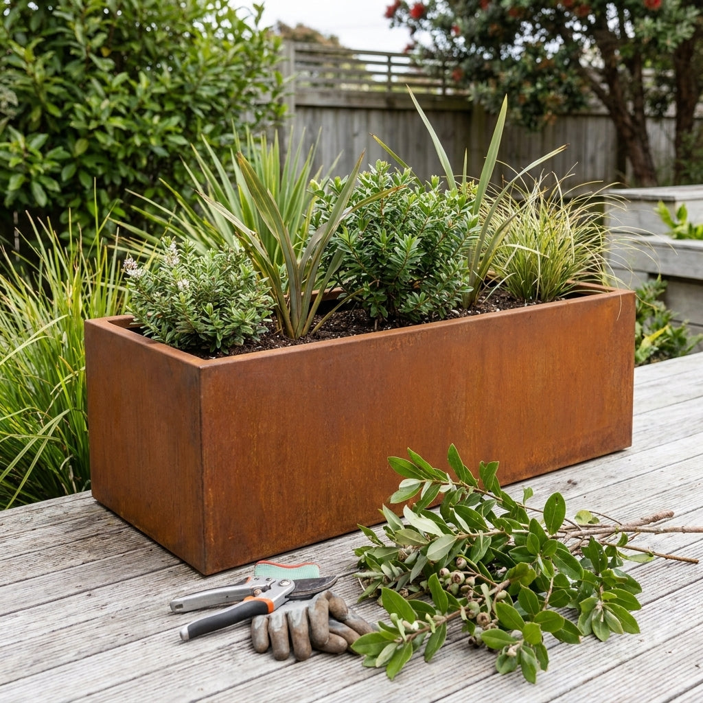 Rectangular Corten Steel Planter Box 100cm - Rusted Finish Garden Pot