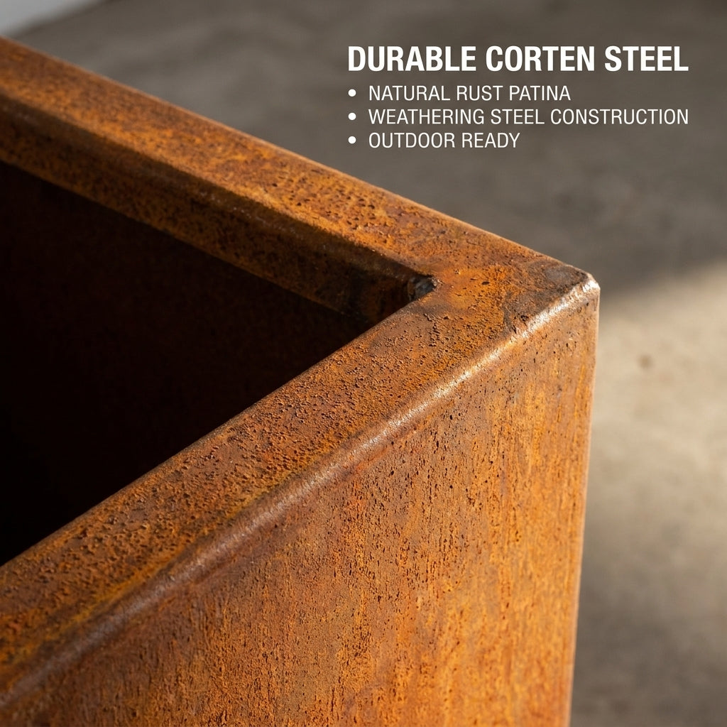 Rectangular Corten Steel Planter Box 100cm - Rusted Finish Garden Pot